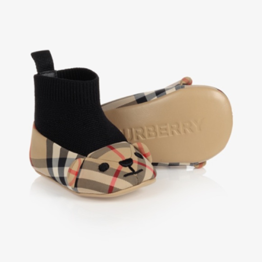 BABIES' BEIGE PRE-WALKER SOCK SHOES (Burberry)
